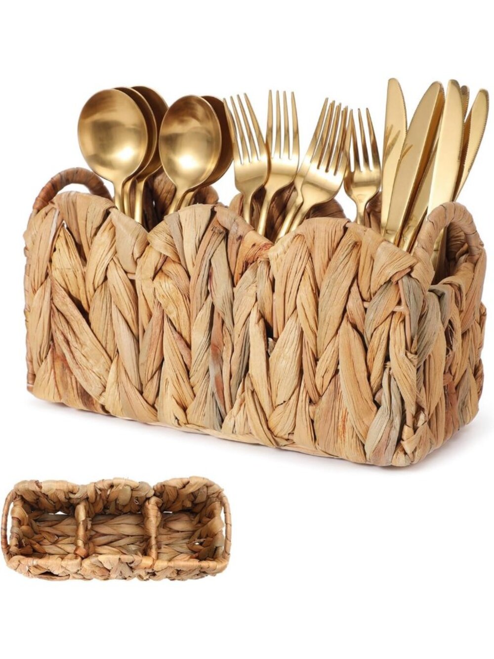 Chic Scalloped Water Hyacinth Basket Caddy for Party Cutlery & Decor